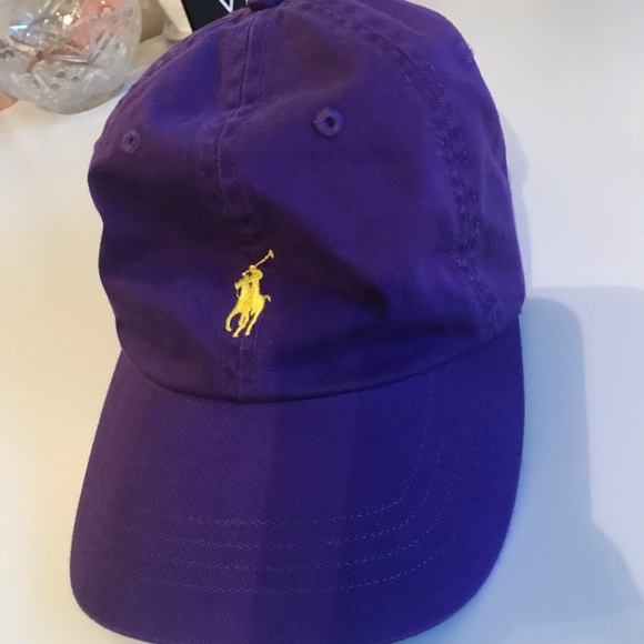 purple and yellow polo hat